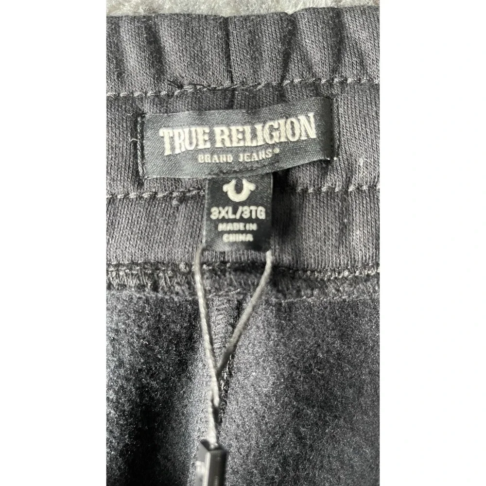 True Religion Silicone Tape Men's 3XL Black Fleece Sweat Shorts NWT. 10 Inseam